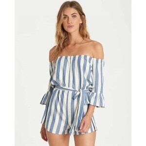 Billabong Romper Blue White Summer Stripe Off the Shoulder Beach XS